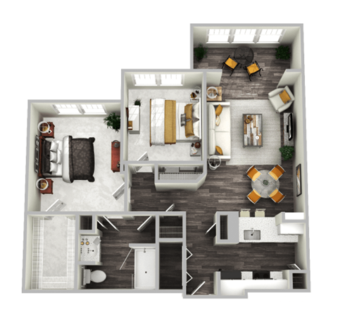 Floor plan for 2 beds, 1 bath, 1003 sqft